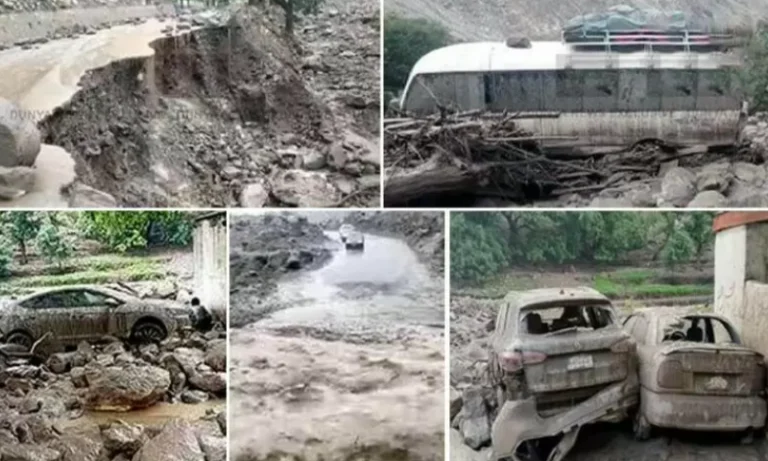 Flooding destroys railways in various valleys of Diamer. Karakoram Highway closed due to landslides.